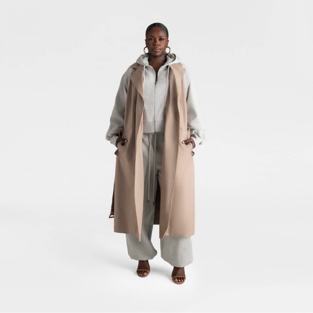 KBB by KAHLANA Women's 'The Sweatshirt Trench Coat' - Khaki/Heather Gray M, 3X - Picture 3 of 4